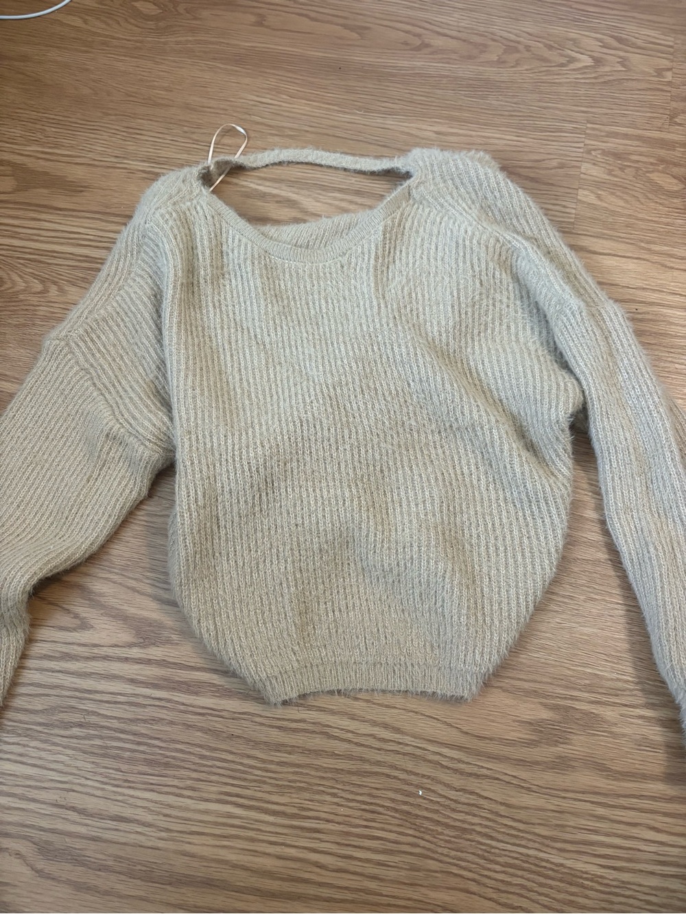 Cozy Women's Cream Ribbed Knit Sweater open cross back